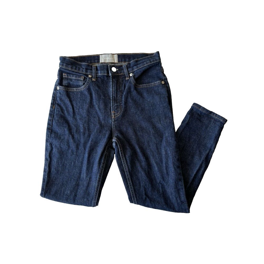Everlane Jeans Womens 27 Ankle Blue Denim Pant Straight Button‎ Fly Dark Wash